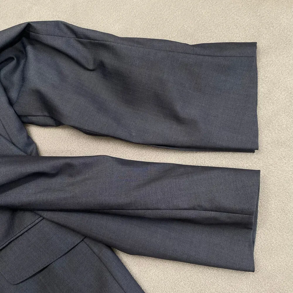 J Hilburn Wool 2 Button Blazer Mens 38 Slim‎ Fit Blue Viscose Preppy Old Money